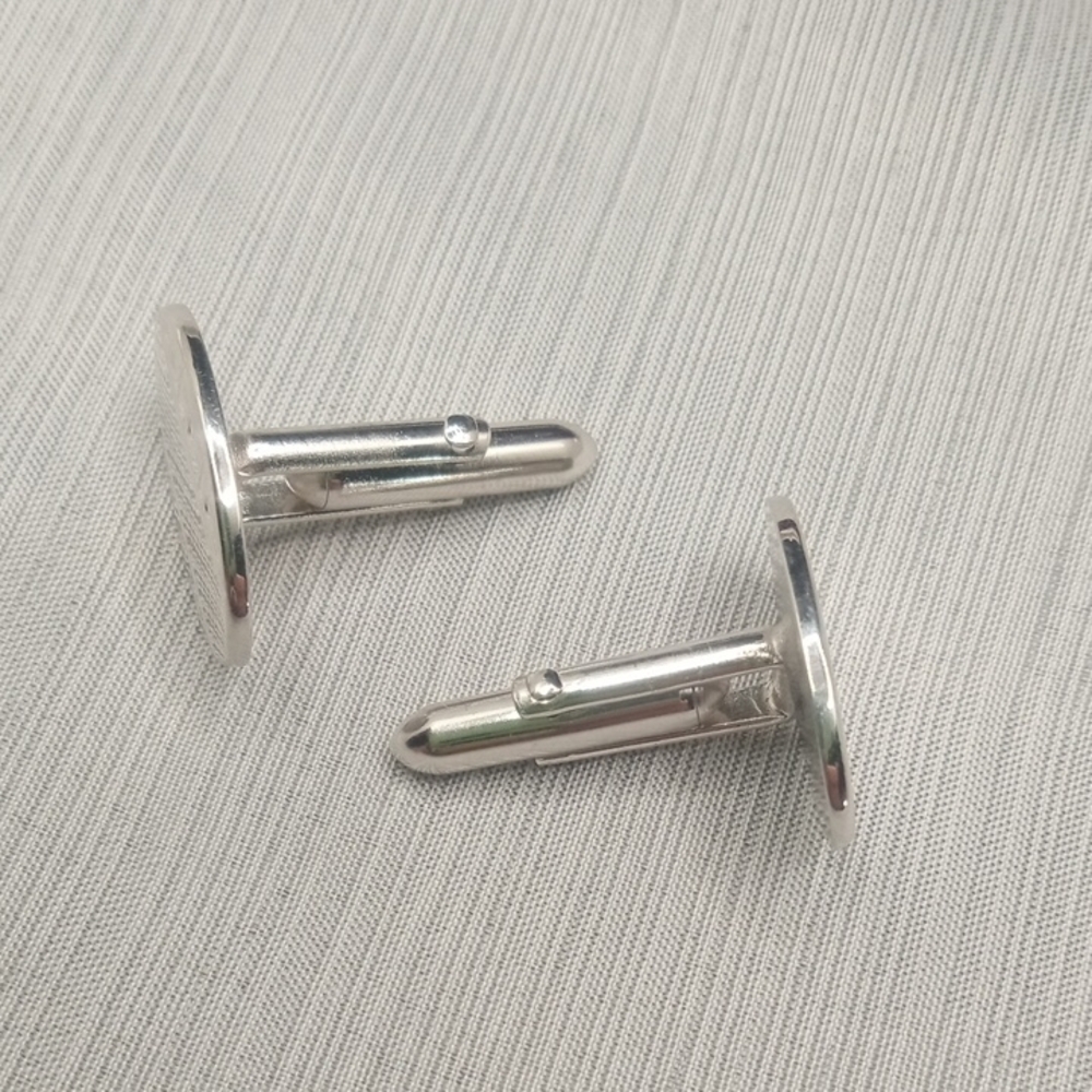 Silver Toned Oval Cufflinks By Swank - Picture 8 of 9